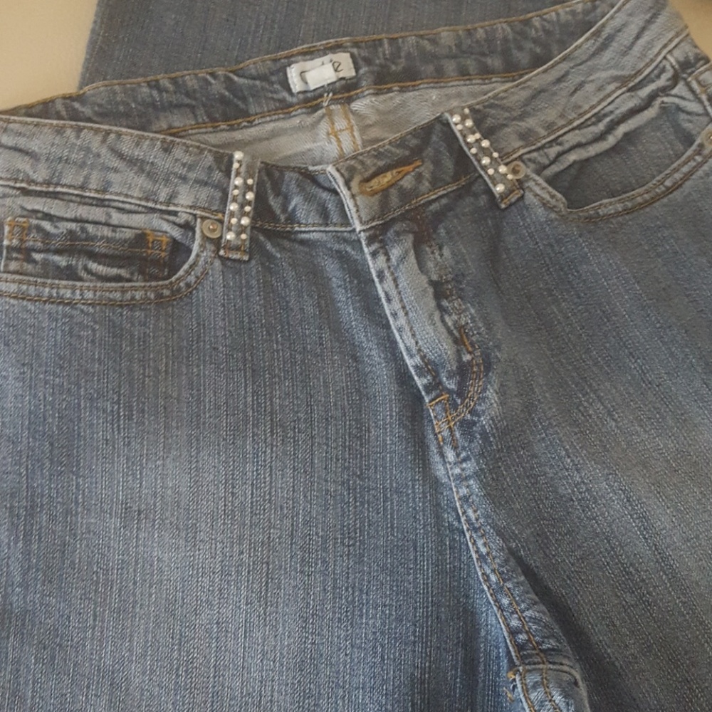 NWOT CACHE pearl and rhinestone beaded jeans
